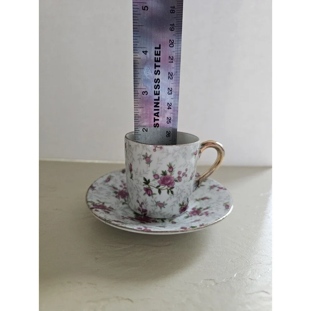 Vintage Norcrest Pink Floral Chintz Demitasse Cup And Saucer